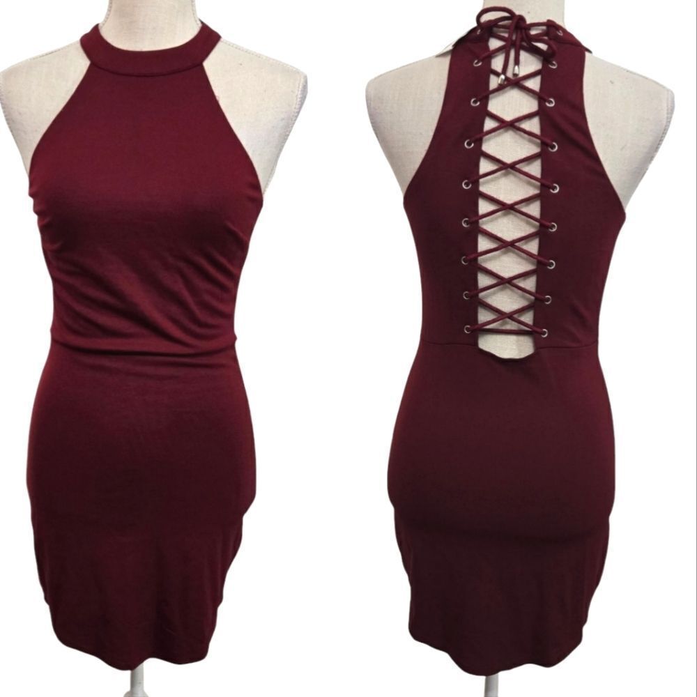 Illa Illa Bodycon Halter Dress With Lace Up Back Detail NWT